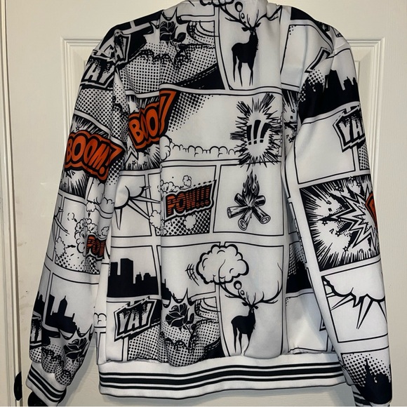 Black and White Bomber Jacket with Comic Print - Picture 4 of 5